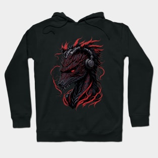 Japanese Red Dragon Asian Tattoo headphones style Hoodie